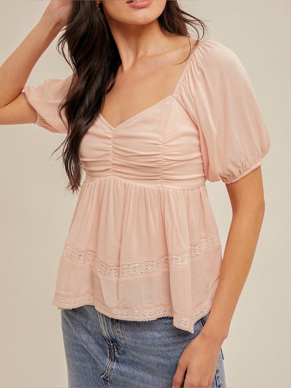 Women's Blush Peasant Babydoll Top - NWOT